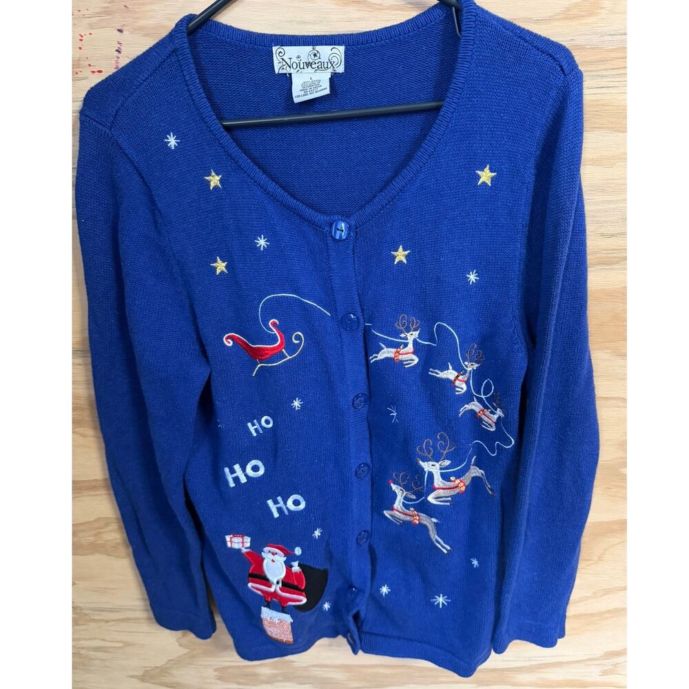 Women's Nouveaux Large Christmas Holiday Sweater Cardigan Embroidery